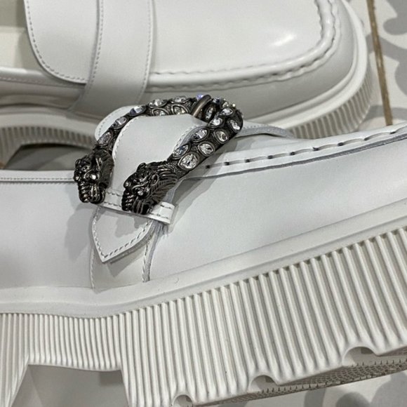Gucci Dionysus White Leather Loafers Size 41 - Picture 8 of 12